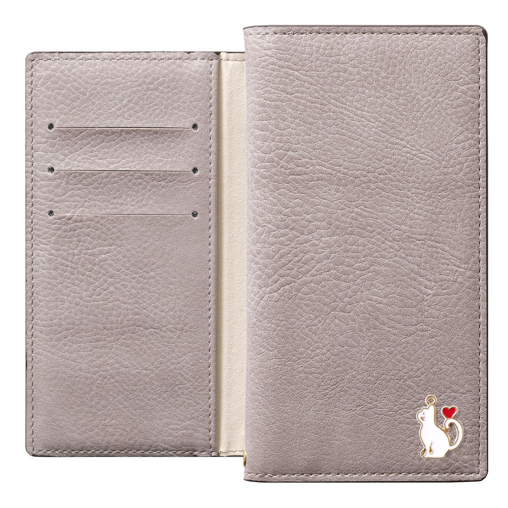 Vegan leather smoky color stand function heart cat deco notebook-style case