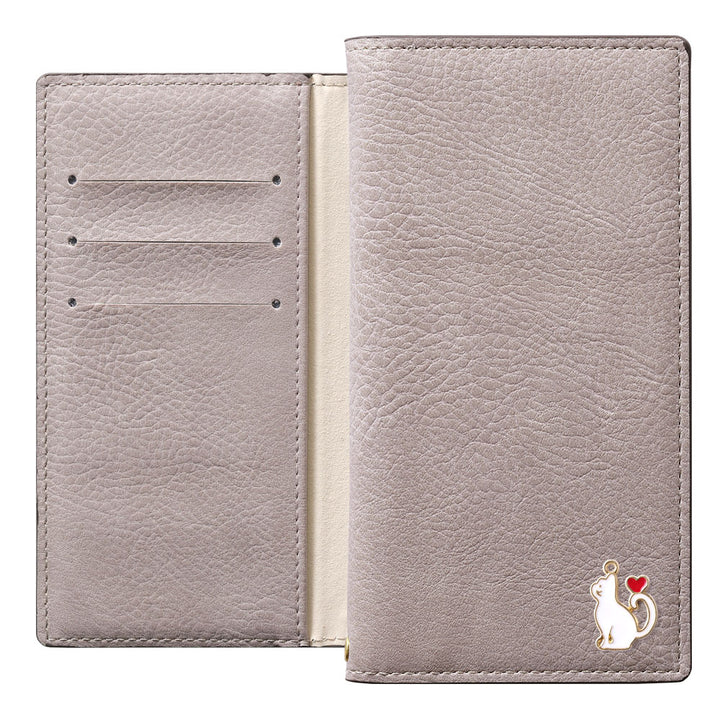 Vegan leather smoky color stand function heart cat deco notebook-style case