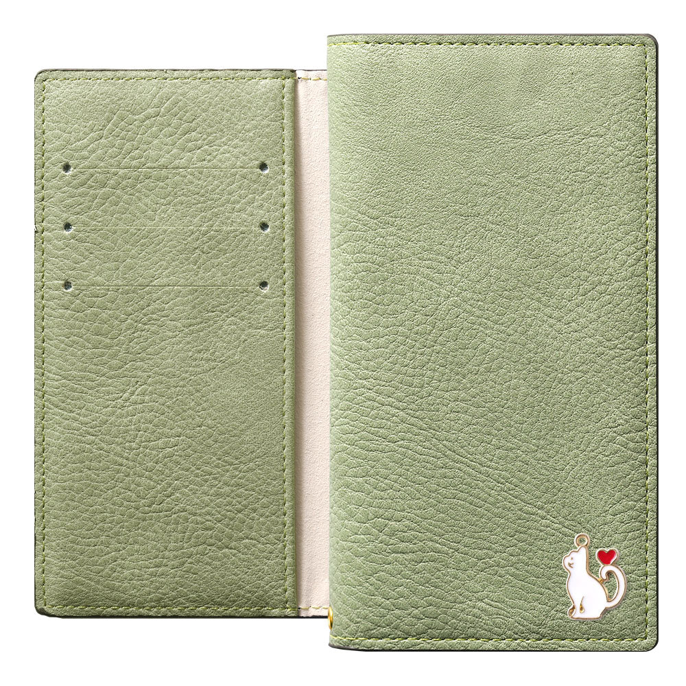 Vegan leather smoky color stand function heart cat deco notebook-style case