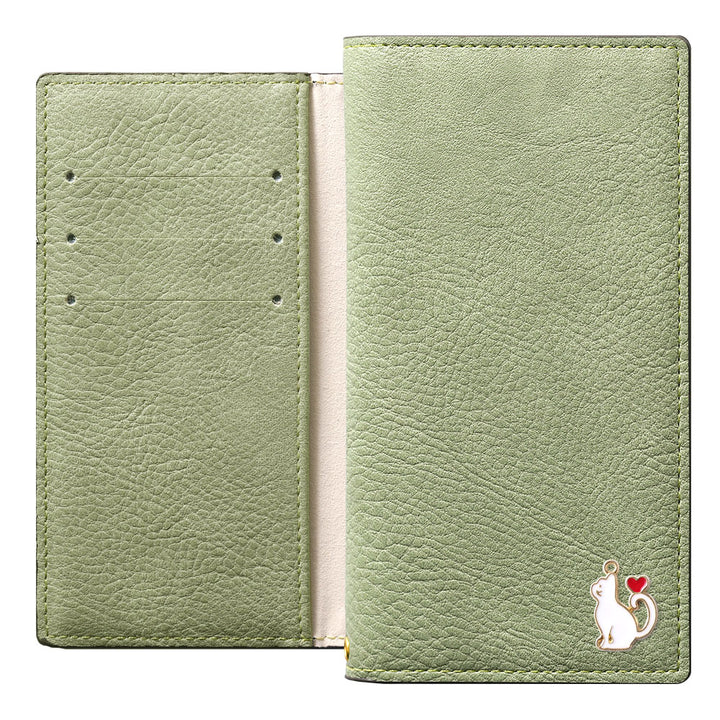 Vegan leather smoky color stand function heart cat deco notebook-style case