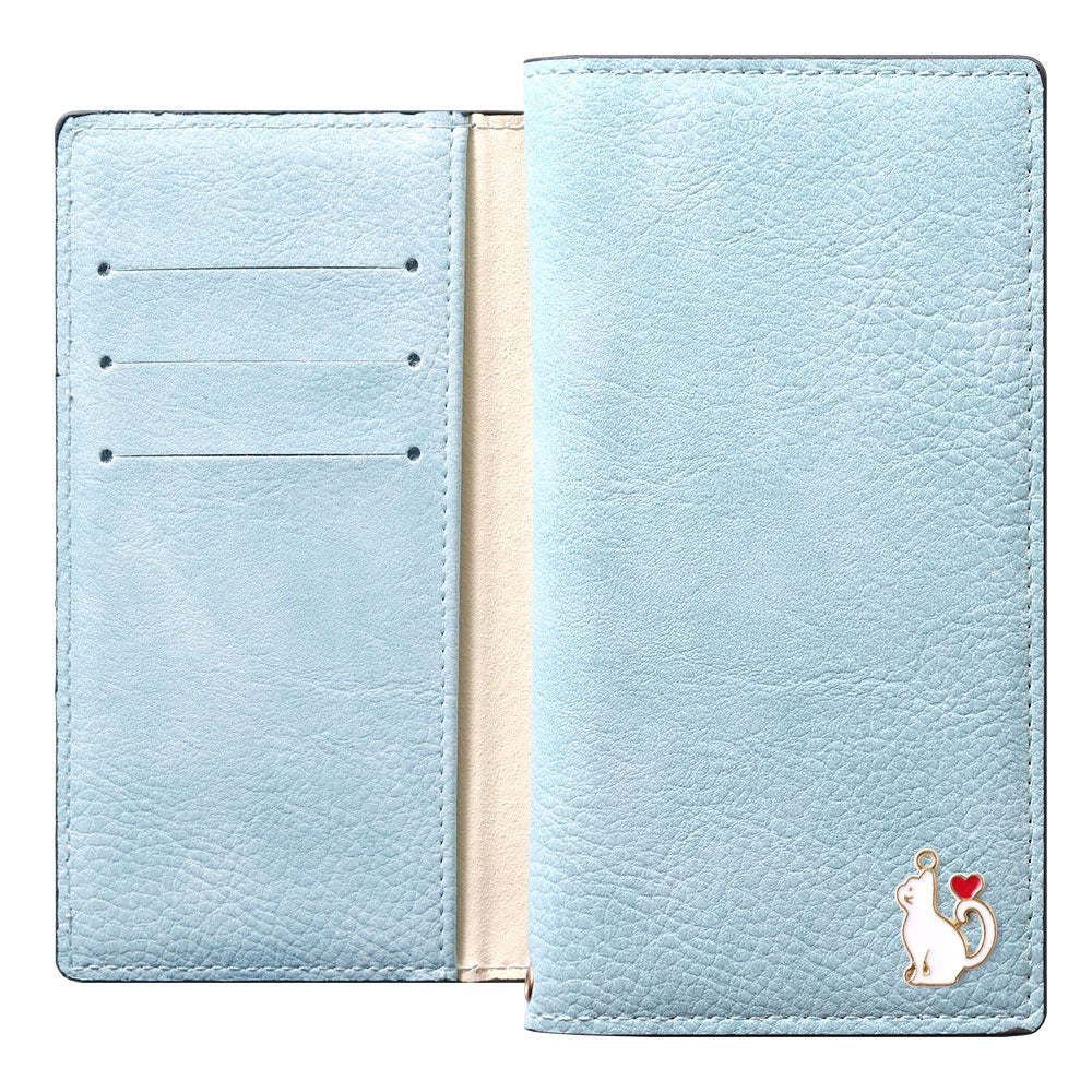 Vegan leather smoky color stand function heart cat deco notebook-style case