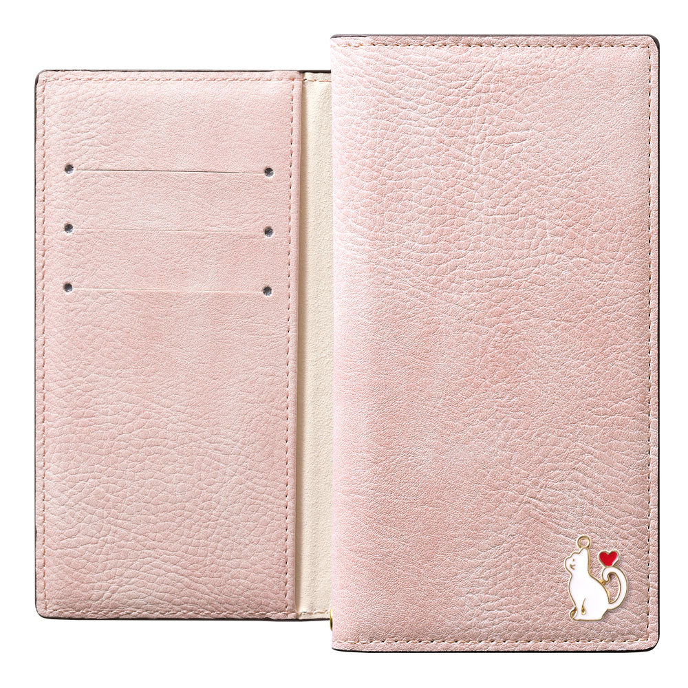 Vegan leather smoky color stand function heart cat deco notebook-style case