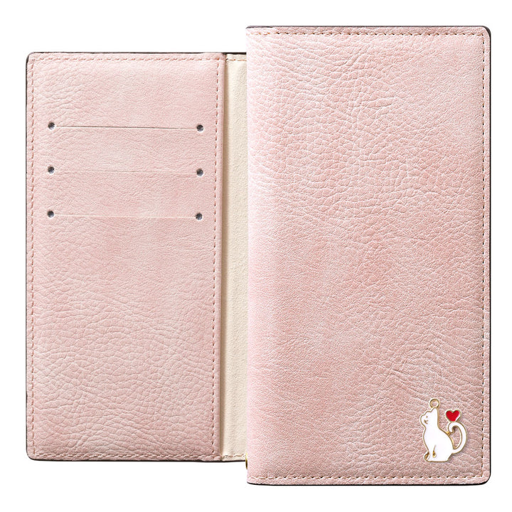 Vegan leather smoky color stand function heart cat deco notebook-style case