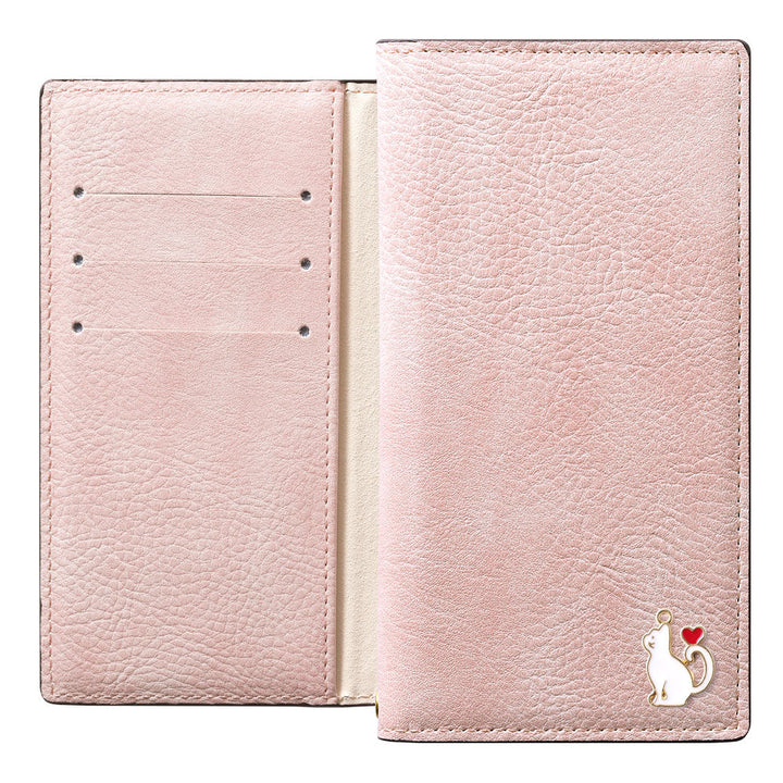ヴィーガンレザー スモーキーカラー スタンド機能 ハートキャットデコ 手帳型ケース Galaxyシリーズ