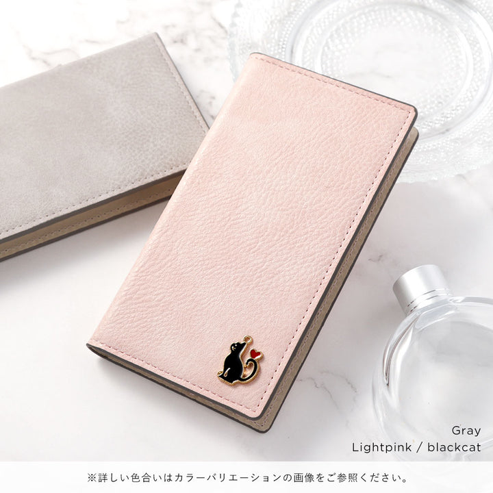 Vegan leather smoky color stand function heart cat deco notebook-style case