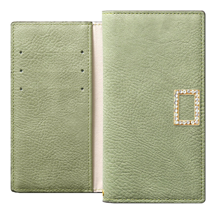 Étui portefeuille avec fonction support, décoration carrée en pierre, couleur fumée, en cuir végan pour la série Xperia