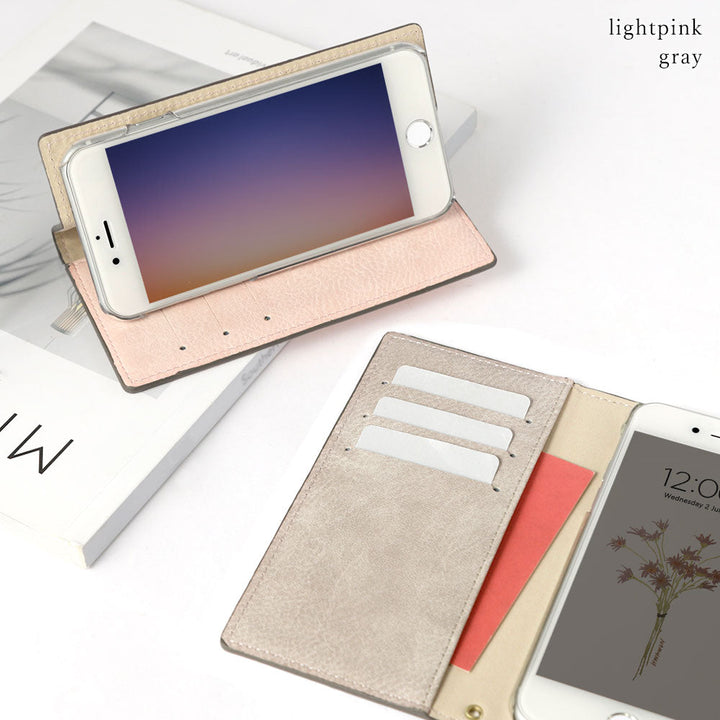 Vegan leather smoky color stand function stone square deco notebook-style case AQUOS series