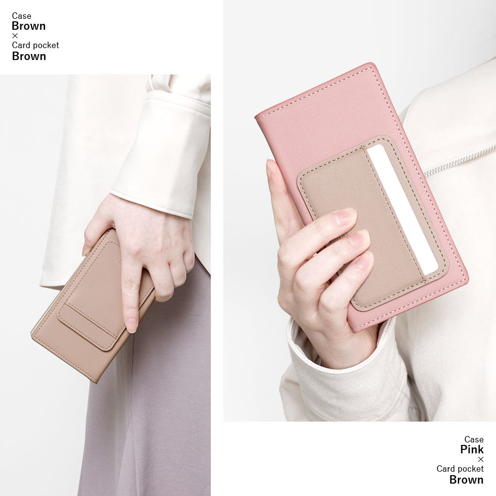 Vegan leather muted pastel vertical/horizontal selectable card pocket notebook-style case AQUOS series