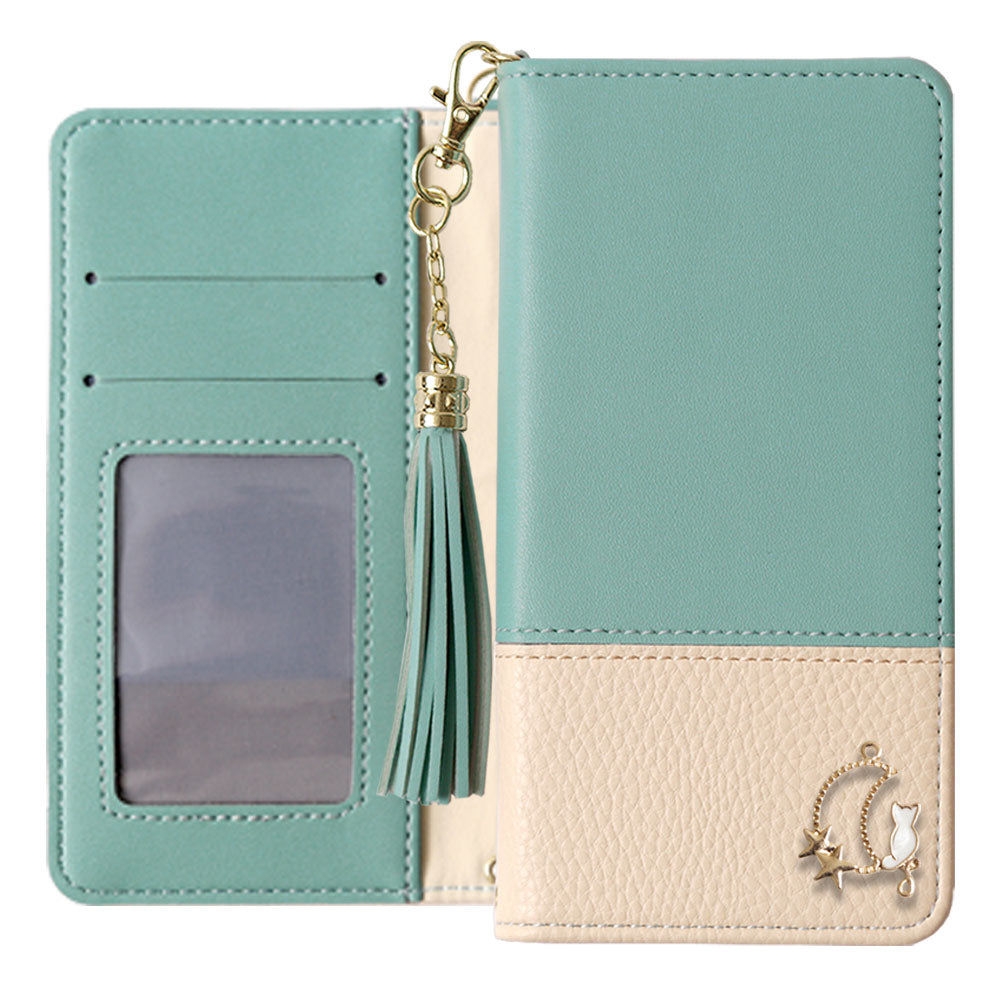Vegan leather tassel moon cat deco folio case AQUOS series