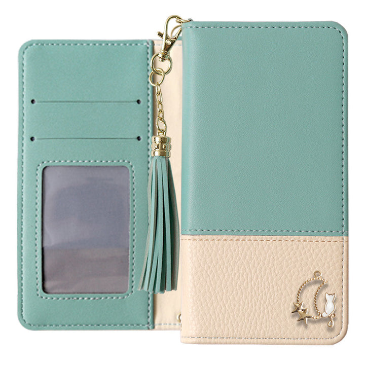 Vegan leather tassel moon cat deco folio case AQUOS series