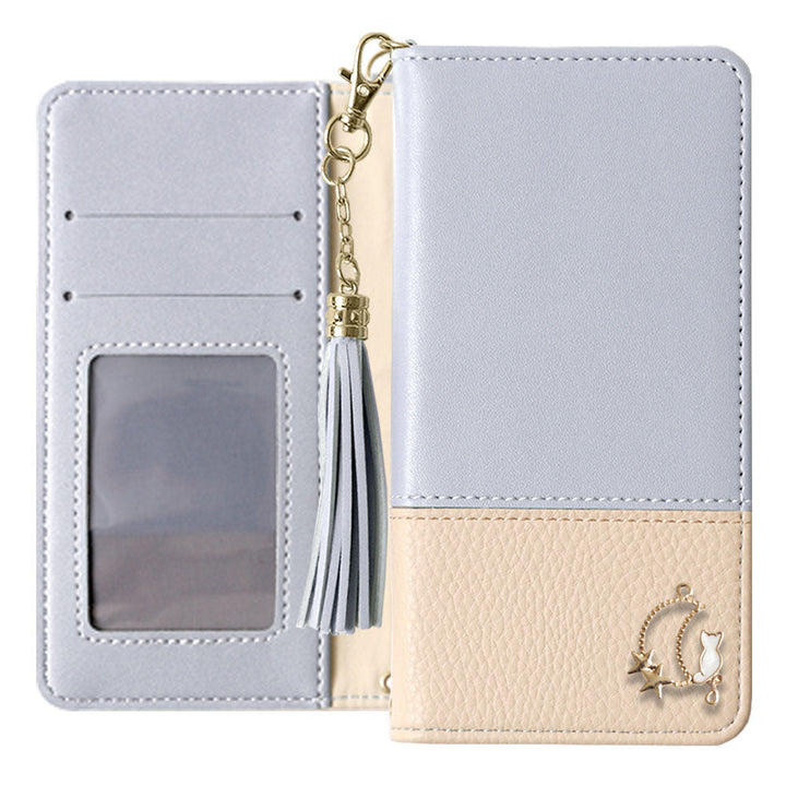 Vegan leather tassel moon cat deco folio case for iPhone series