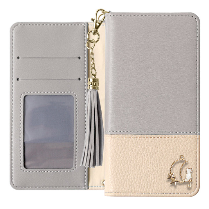 Vegan leather tassel moon cat deco folio case AQUOS series