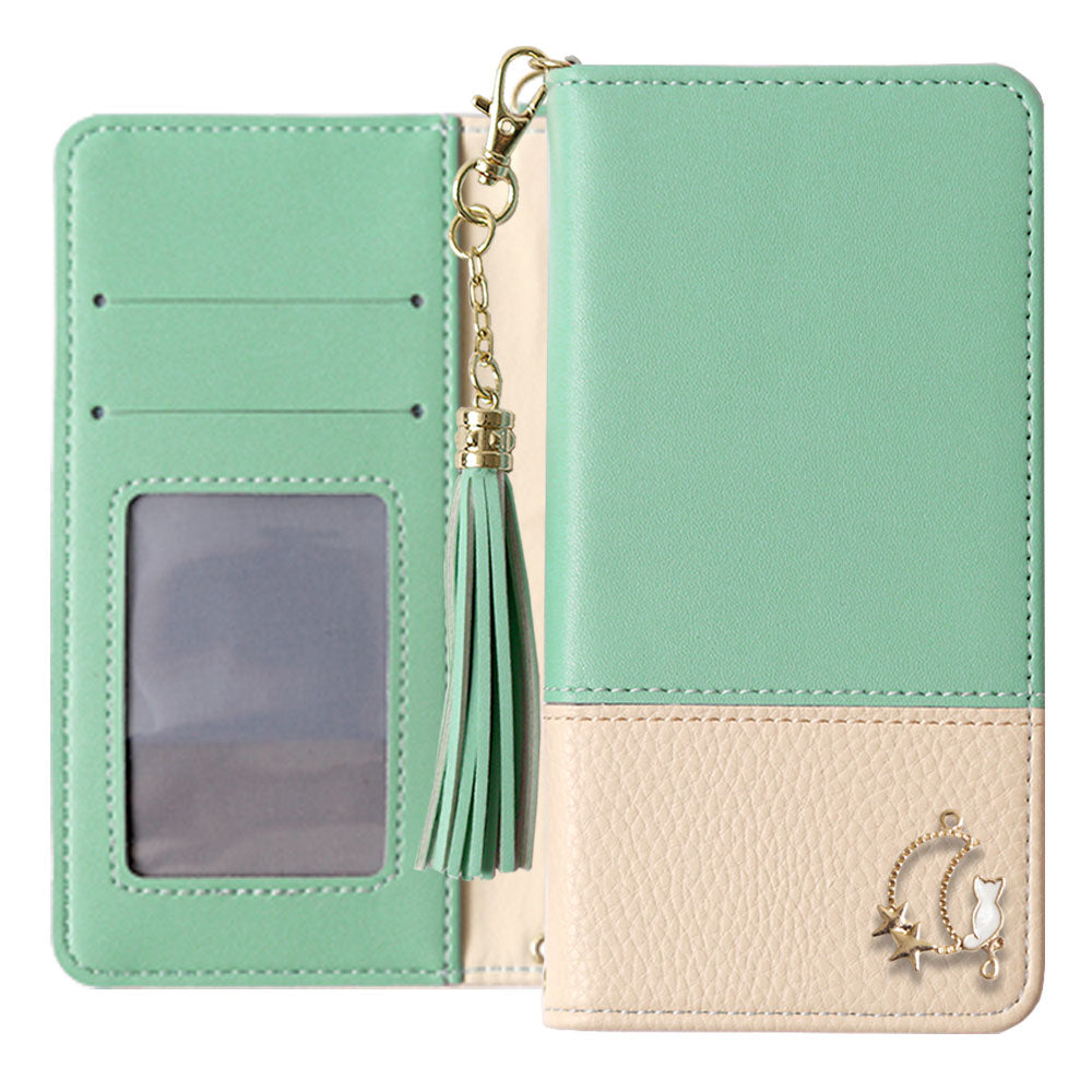 Vegan leather tassel moon cat deco folio case AQUOS series