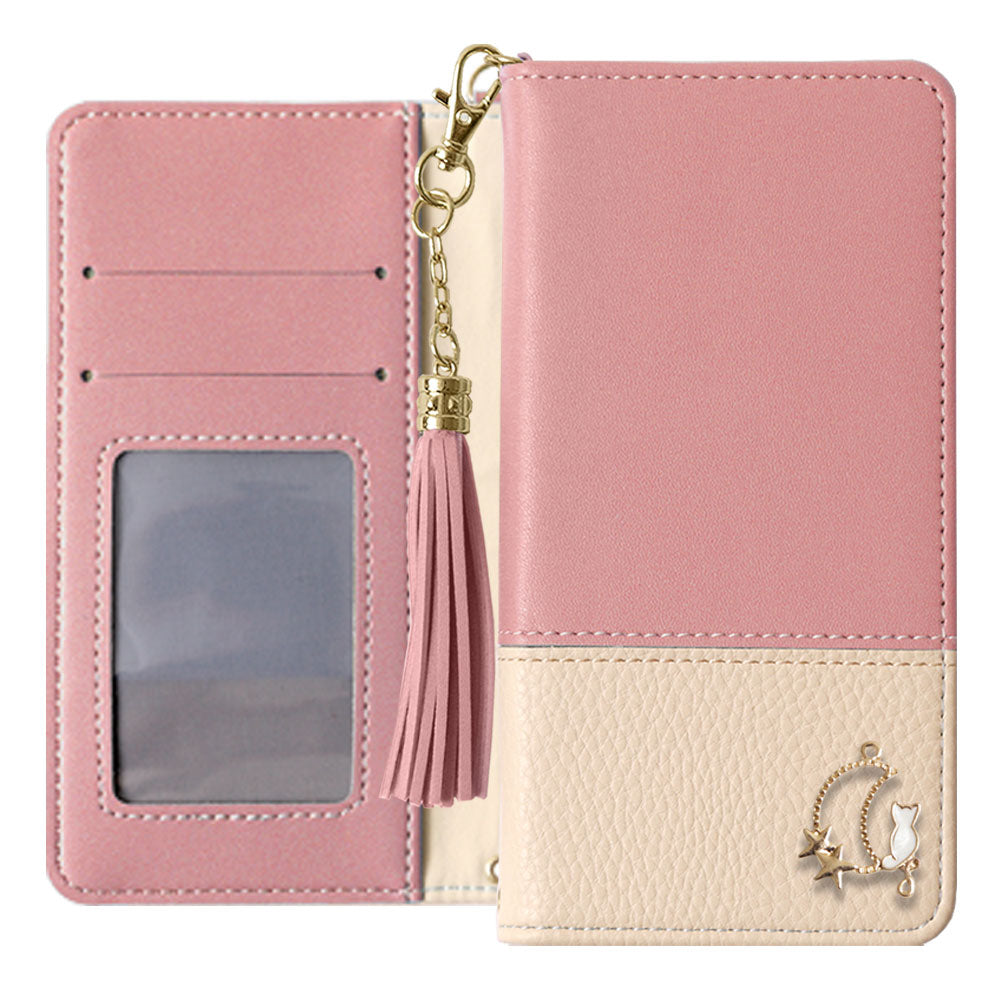 Vegan leather tassel moon cat deco folio case for iPhone series
