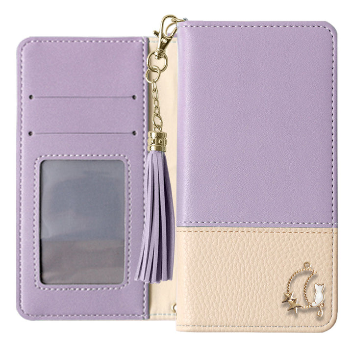 Vegan leather tassel moon cat deco folio case AQUOS series