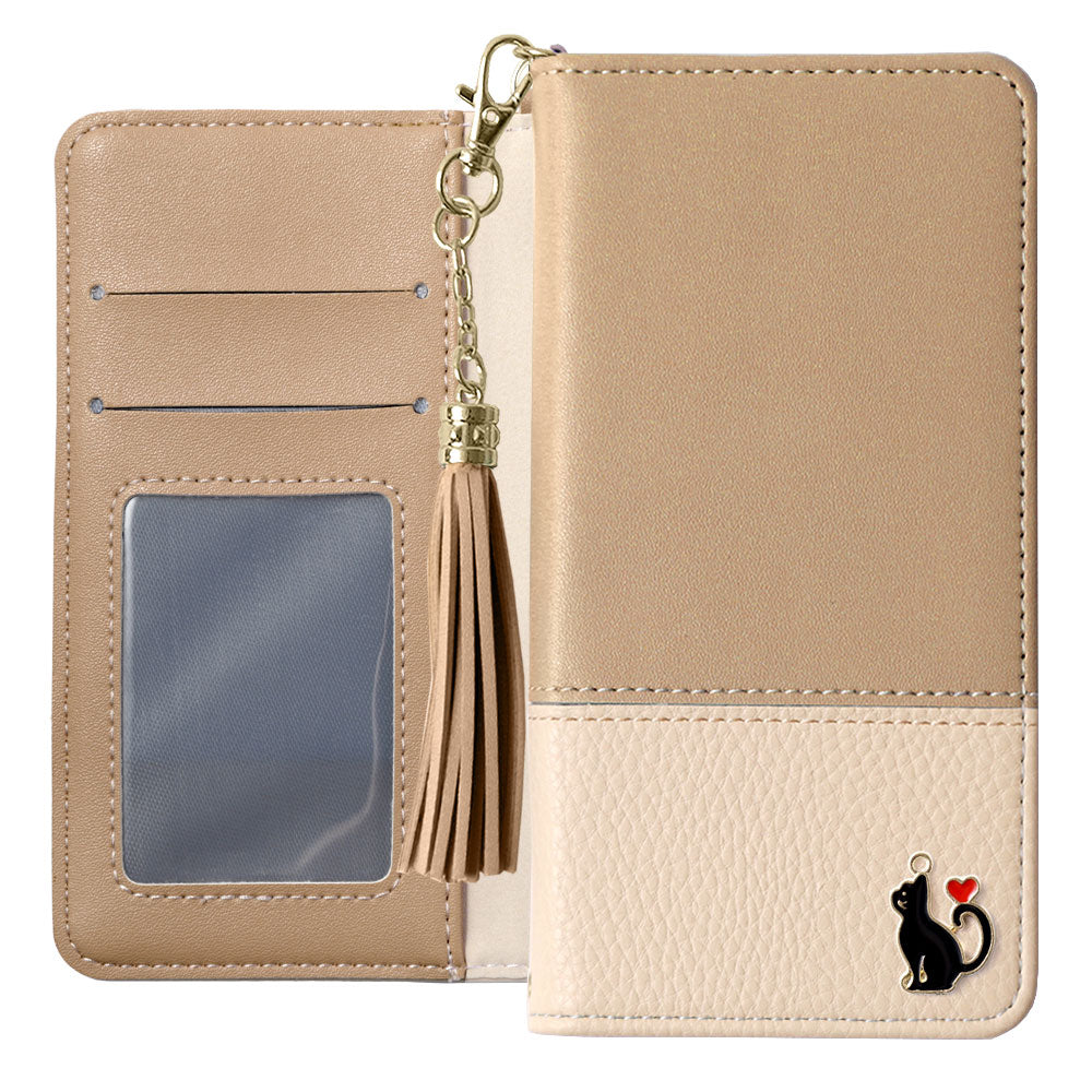 Vegan leather tassel heart cat deco wallet case Galaxy series