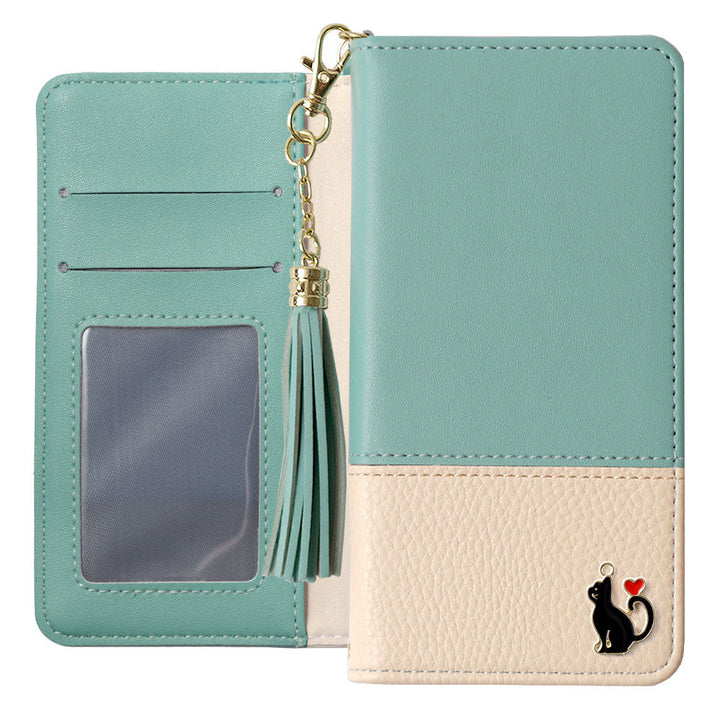 Vegan leather tassel heart cat deco wallet case Galaxy series