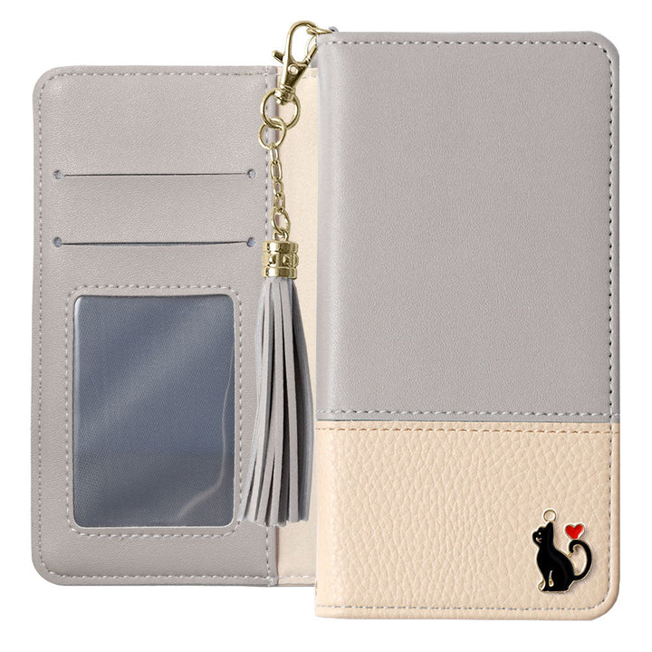 Vegan leather tassel heart cat deco wallet case Galaxy series