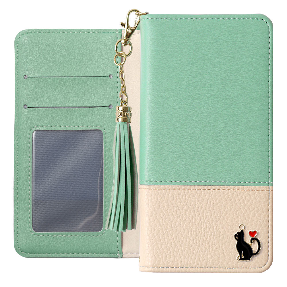 Vegan leather tassel heart cat deco wallet case Galaxy series