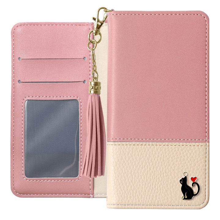 Vegan leather tassel heart cat deco wallet case Galaxy series
