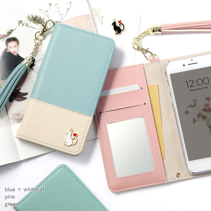 Vegan leather tassel heart cat deco wallet case Galaxy series