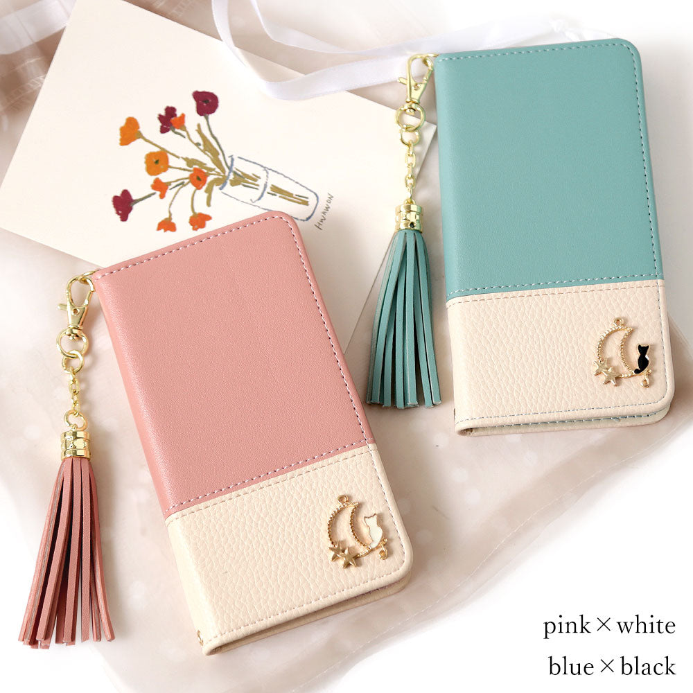 Vegan leather tassel moon cat deco folio case for iPhone series