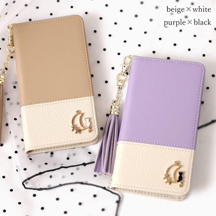 Vegan Leather Tassel Moon Cat Deco Wallet Case