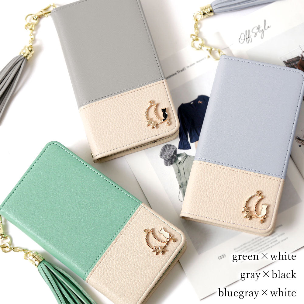 Vegan leather tassel moon cat deco folio case AQUOS series