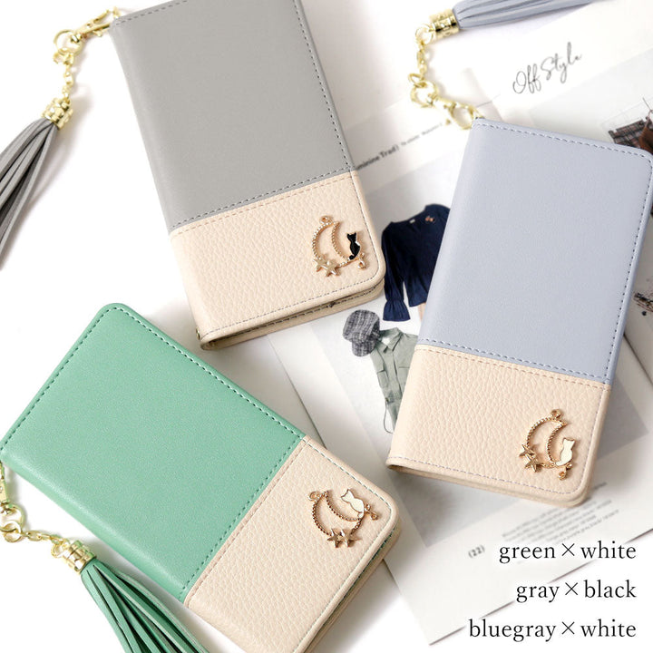 Vegan leather tassel moon cat deco folio case AQUOS series
