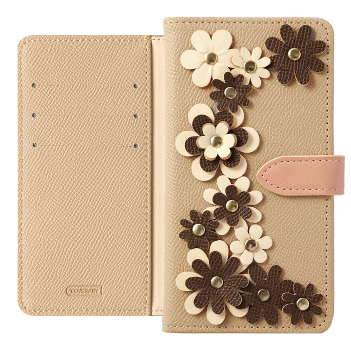 Étui portefeuille à motif floral bicolore en cuir végan avec fonction support (avec ceinture)