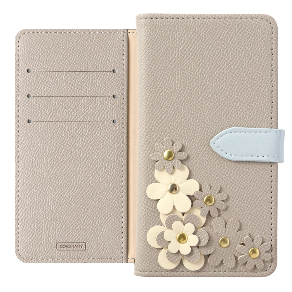 Étui portefeuille à motif floral bicolore en cuir végan avec fonction support (avec ceinture)