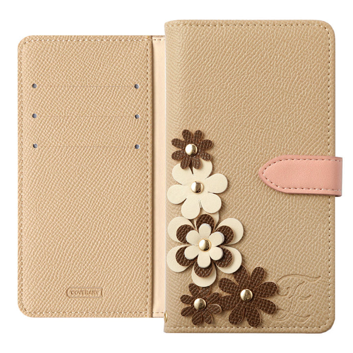 Vegan leather belt bicolor stand function initial flower motif notebook-type case (with belt) AQUOS series