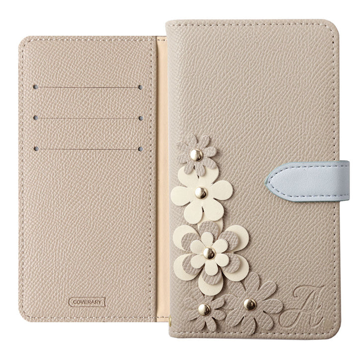 Vegan leather belt bicolor stand function initial flower motif notebook-style case (with belt) Google Pixel series