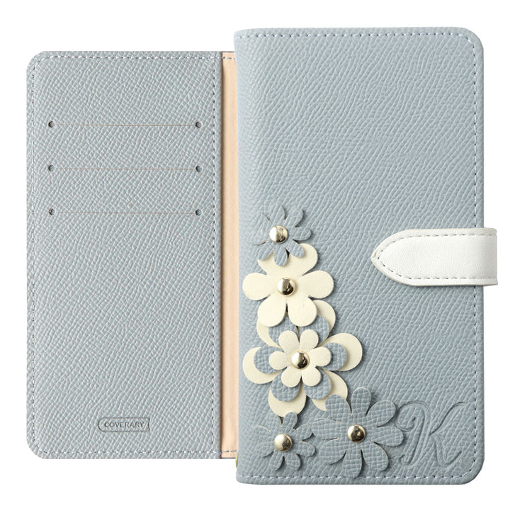 Vegan leather belt bicolor stand function initial flower motif notebook-type case (with belt) AQUOS series