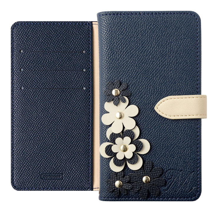 Vegan leather belt bicolor stand function initial flower motif notebook-style case (with belt) Google Pixel series