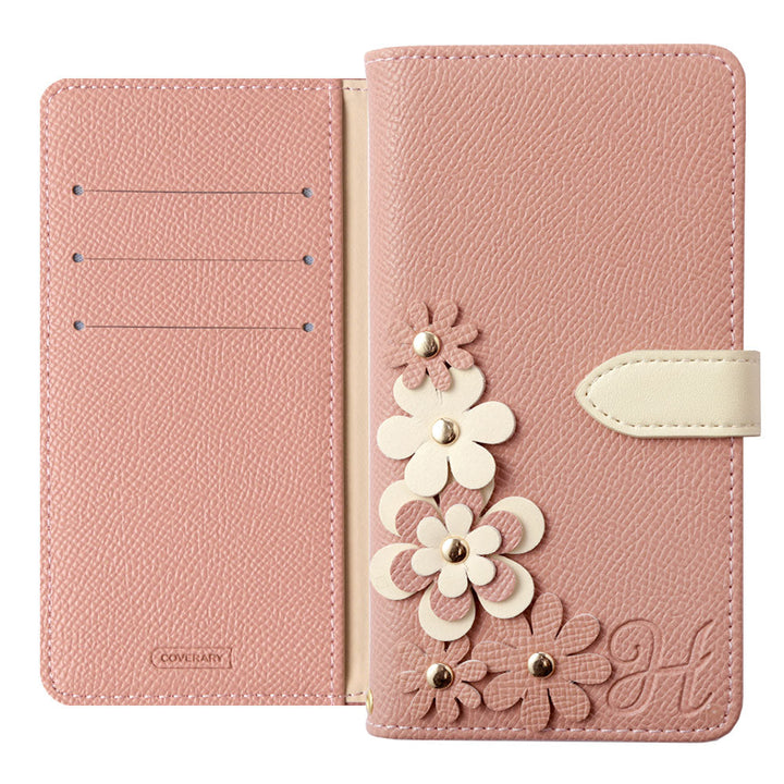 Vegan leather belt bicolor stand function initial flower motif notebook-style case (with belt) Google Pixel series