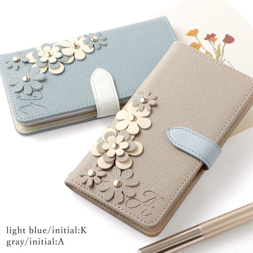 Vegan leather belt bicolor stand function initial flower motif notebook-style case (with belt) Google Pixel series