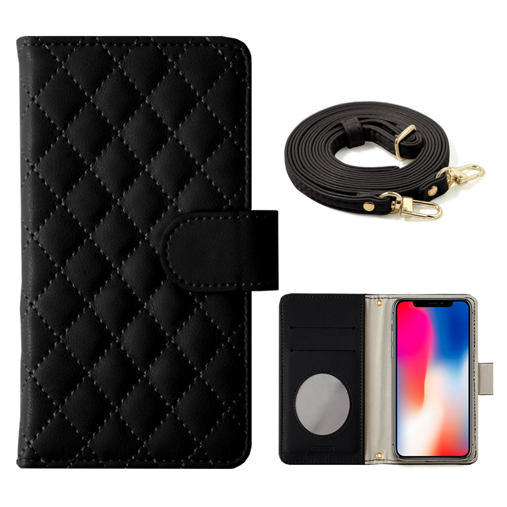 Quilted notebook-style case with shoulder strap (with belt) for Galaxy series
