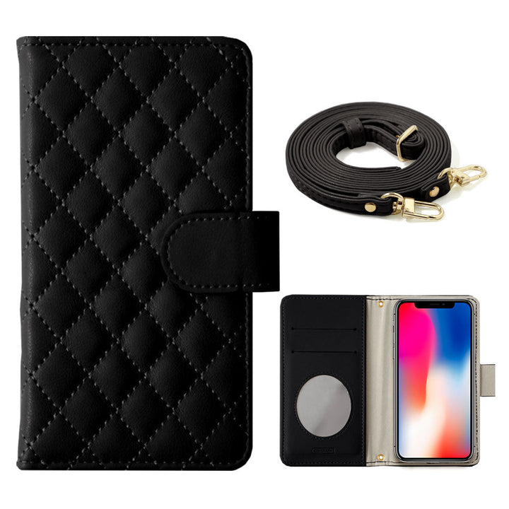 Quilted notebook-style case with shoulder strap (with belt) for Galaxy series