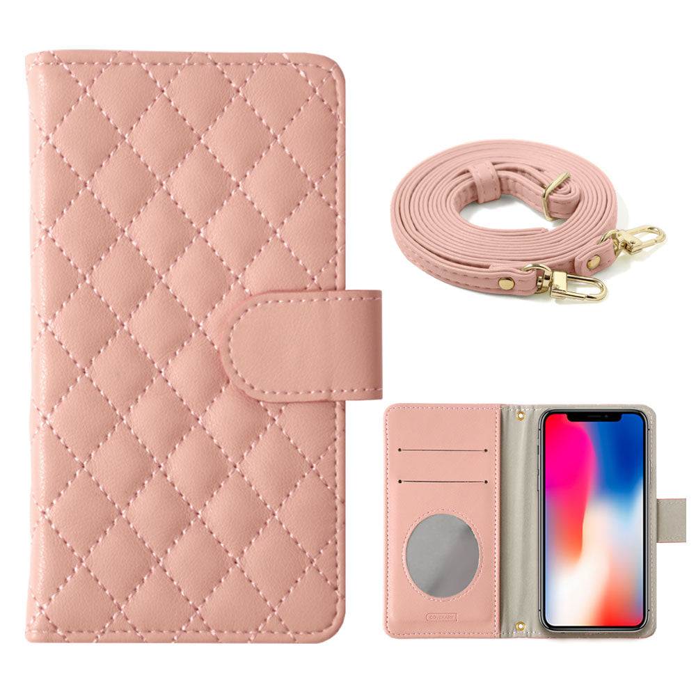 Quilted notebook-style case with shoulder strap (with belt) for Galaxy series