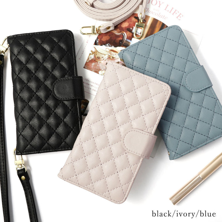 Quilted notebook-style case with shoulder strap (with belt) for Galaxy series