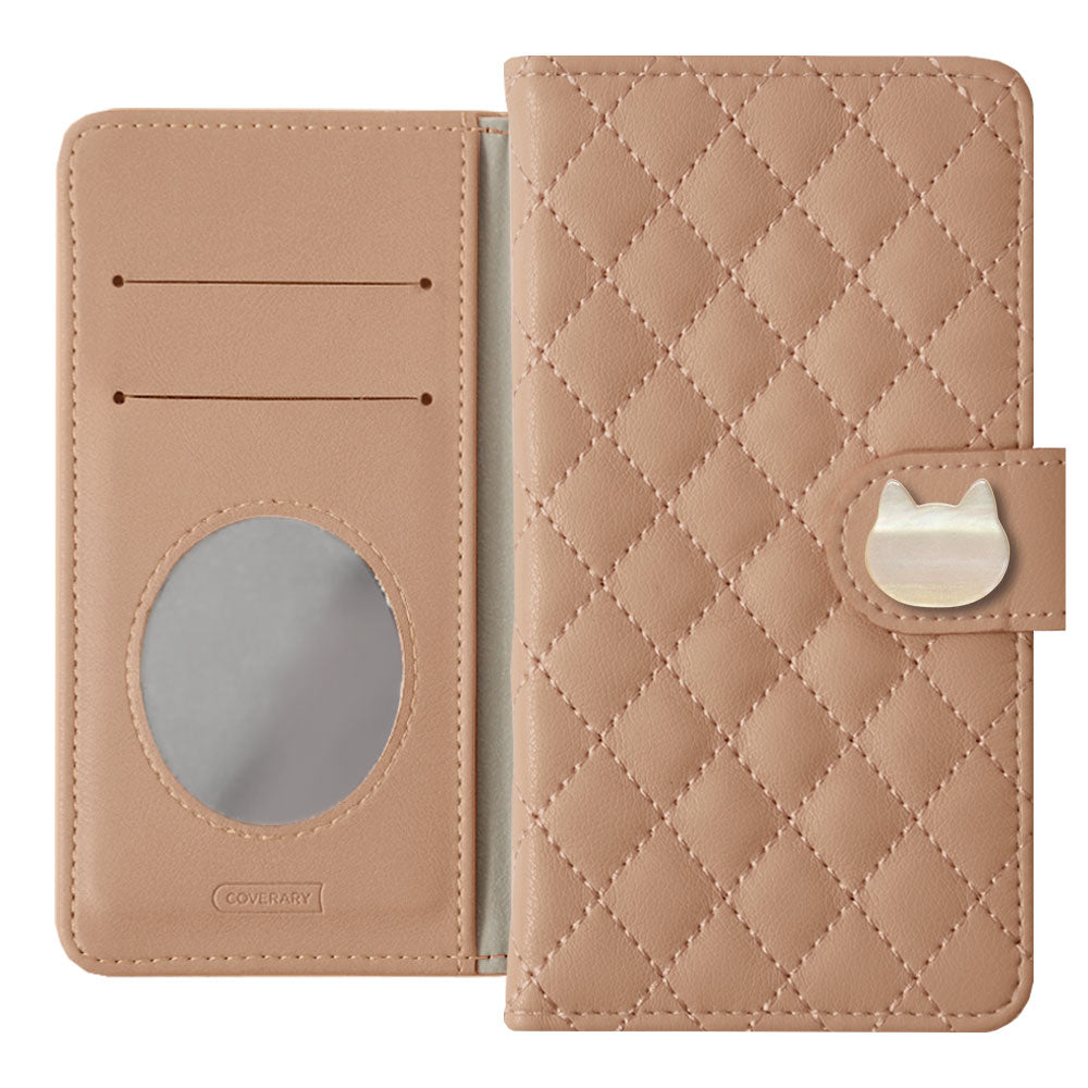 Quilted Cat Deco Wallet Case with Mirror (with Belt) for AQUOS Series