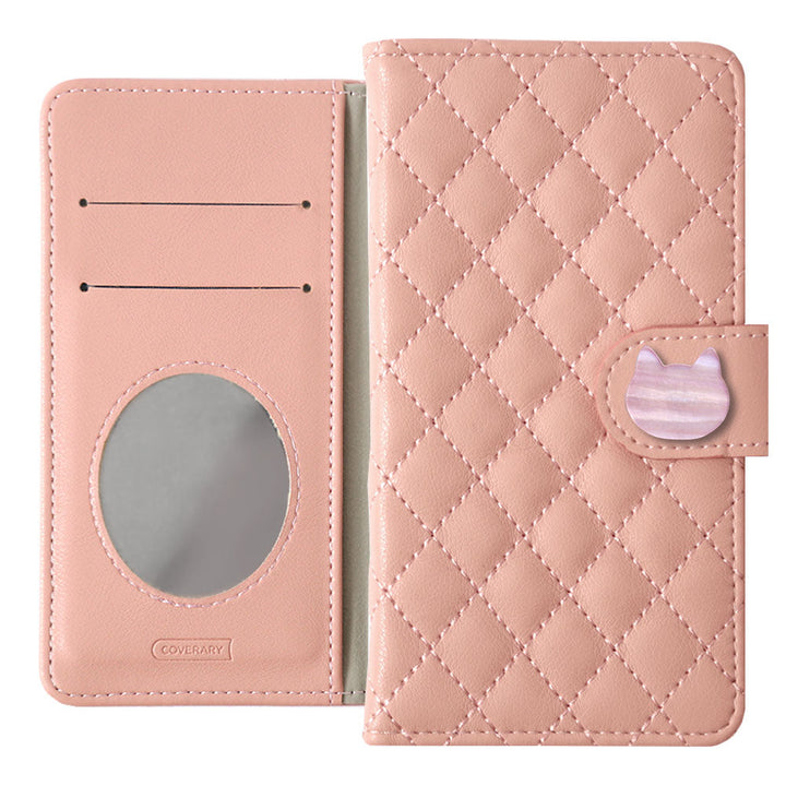 Quilted Cat Deco Wallet Case with Mirror (with Belt) for iPhone Series