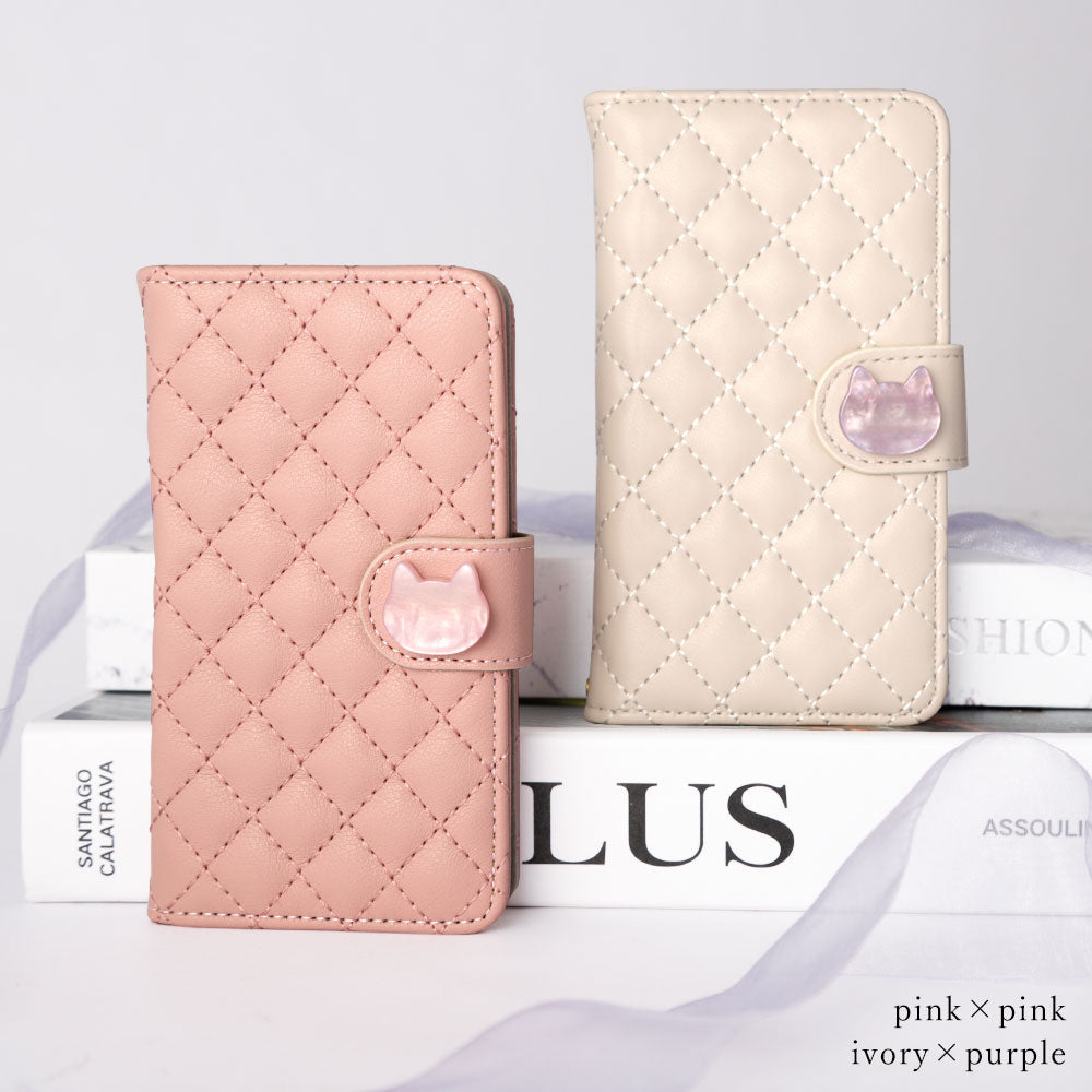 Quilted Cat Deco Wallet Case with Mirror (with Belt) for iPhone Series