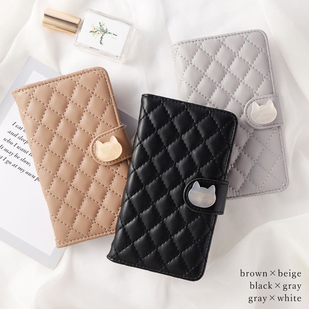 Quilted Cat Deco Wallet Case with Mirror (with Belt)