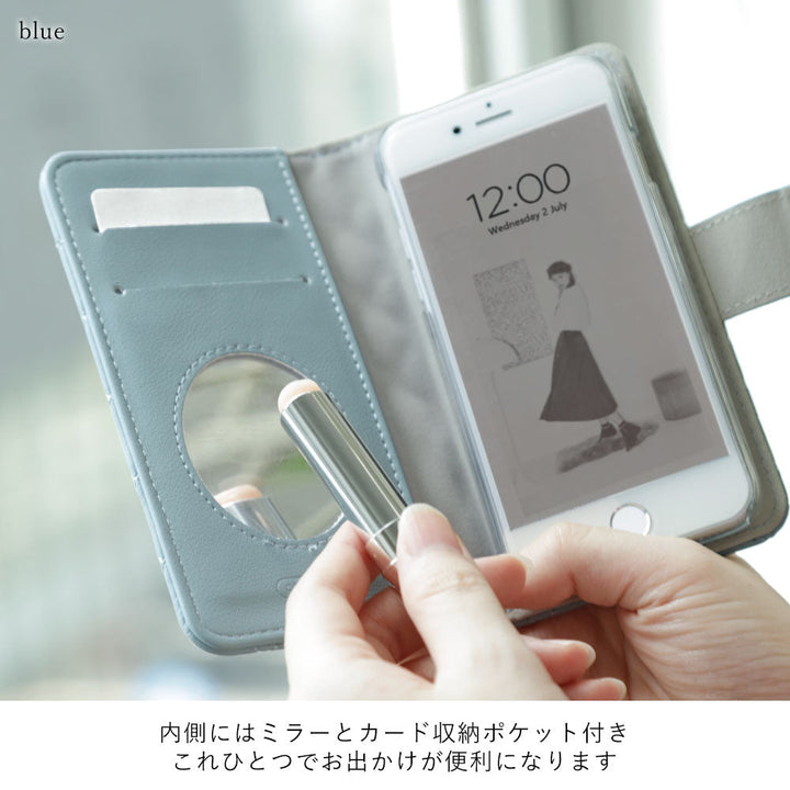 Quilted Cat Deco Wallet Case with Mirror (with Belt) for iPhone Series