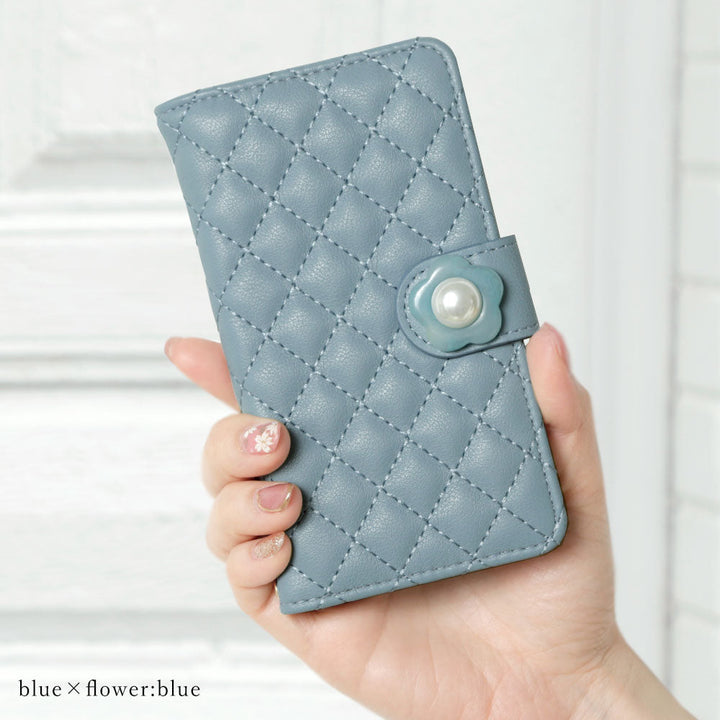 Quilted Flower Pearl Decor Wallet Case with Mirror (with Belt) for AQUOS Series