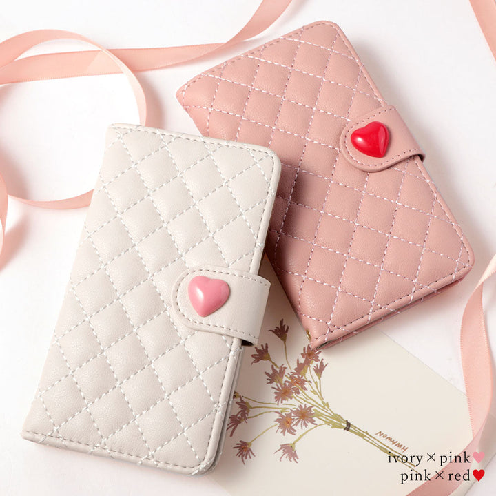 Quilted Heart Deco Mirror Attached Notebook Case (with Belt) Galaxy Series