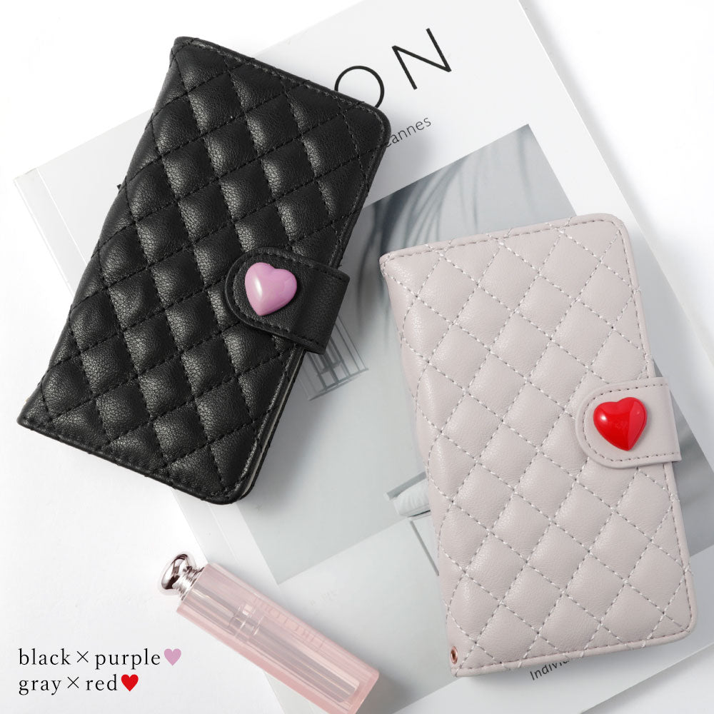 Quilted Heart Deco Mirror Attached Wallet Case (with Belt) for Google Pixel Series