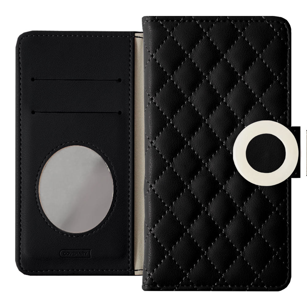 Quilted Marble Ring Wallet Case with Mirror (with Belt) for iPhone Series